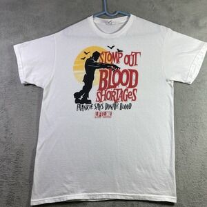 Frankenstein Shirt Men Large White Graphic Tee Halloween Lifeline Donate Blood